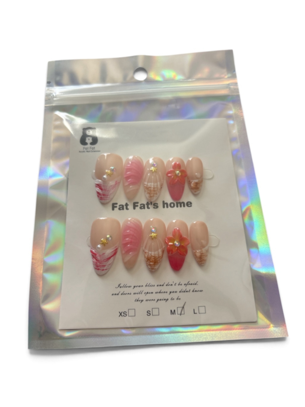 Fat Fat's home Pink Mermaid 3d design Press-On Nails One Size Pink and Beige